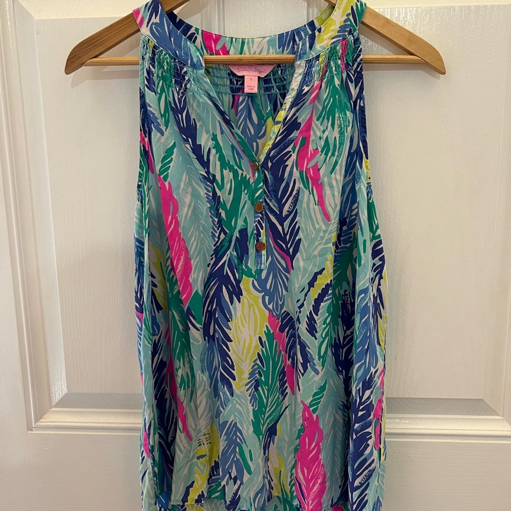 Lilly Pulitzer Silk Blue and Pink Sleeveless Tank Top Size Small